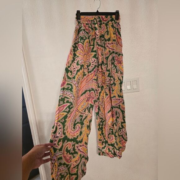 Zimmermann Green & Multicolor Linen Paisley Trouser Pants Size 4 - Picture 11 of 14